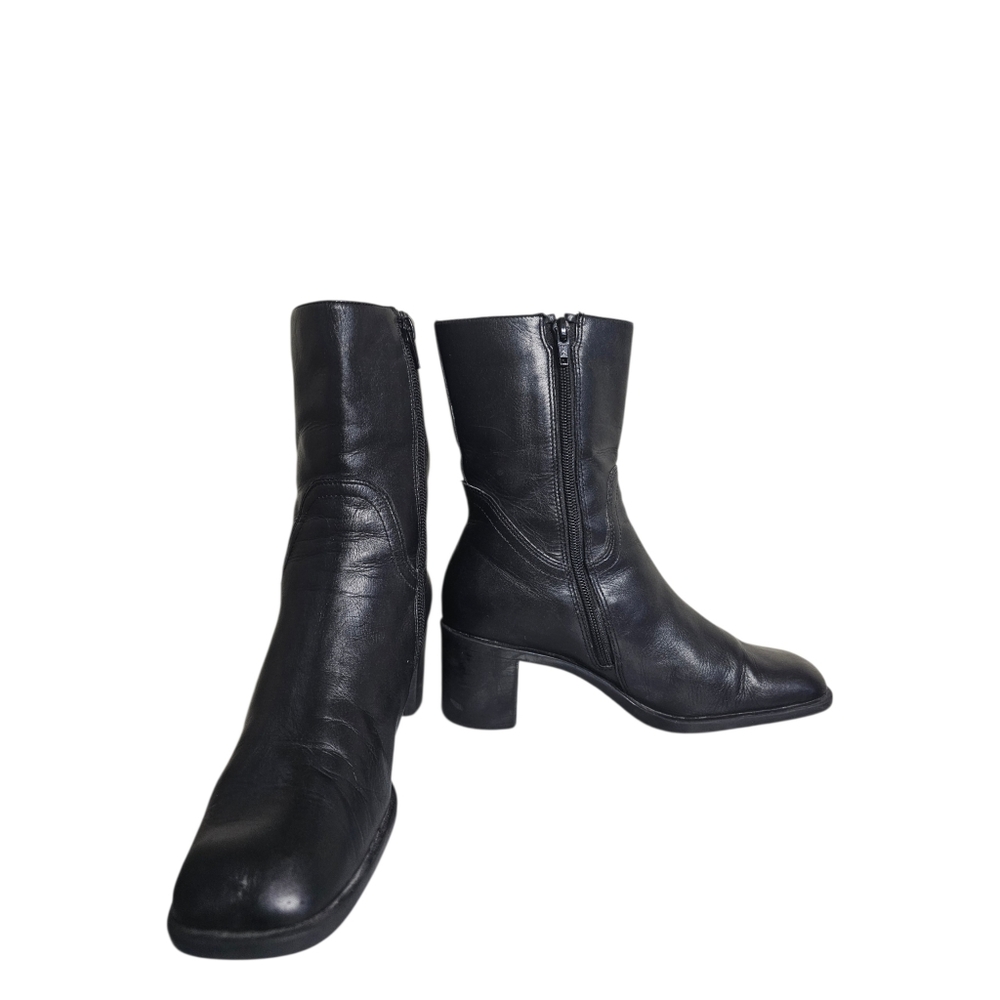 Aerology by Aerosoles 7 M Leather Ankle Black Boots Chunky Heel